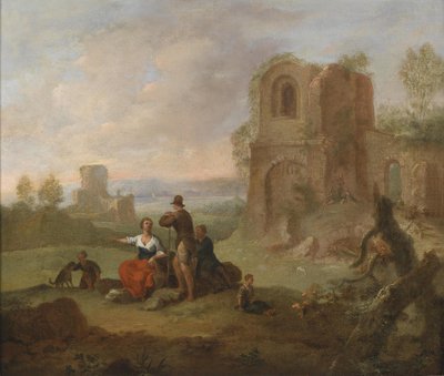 Ruins Landscape with Resting Travelers by Franz Ferg
